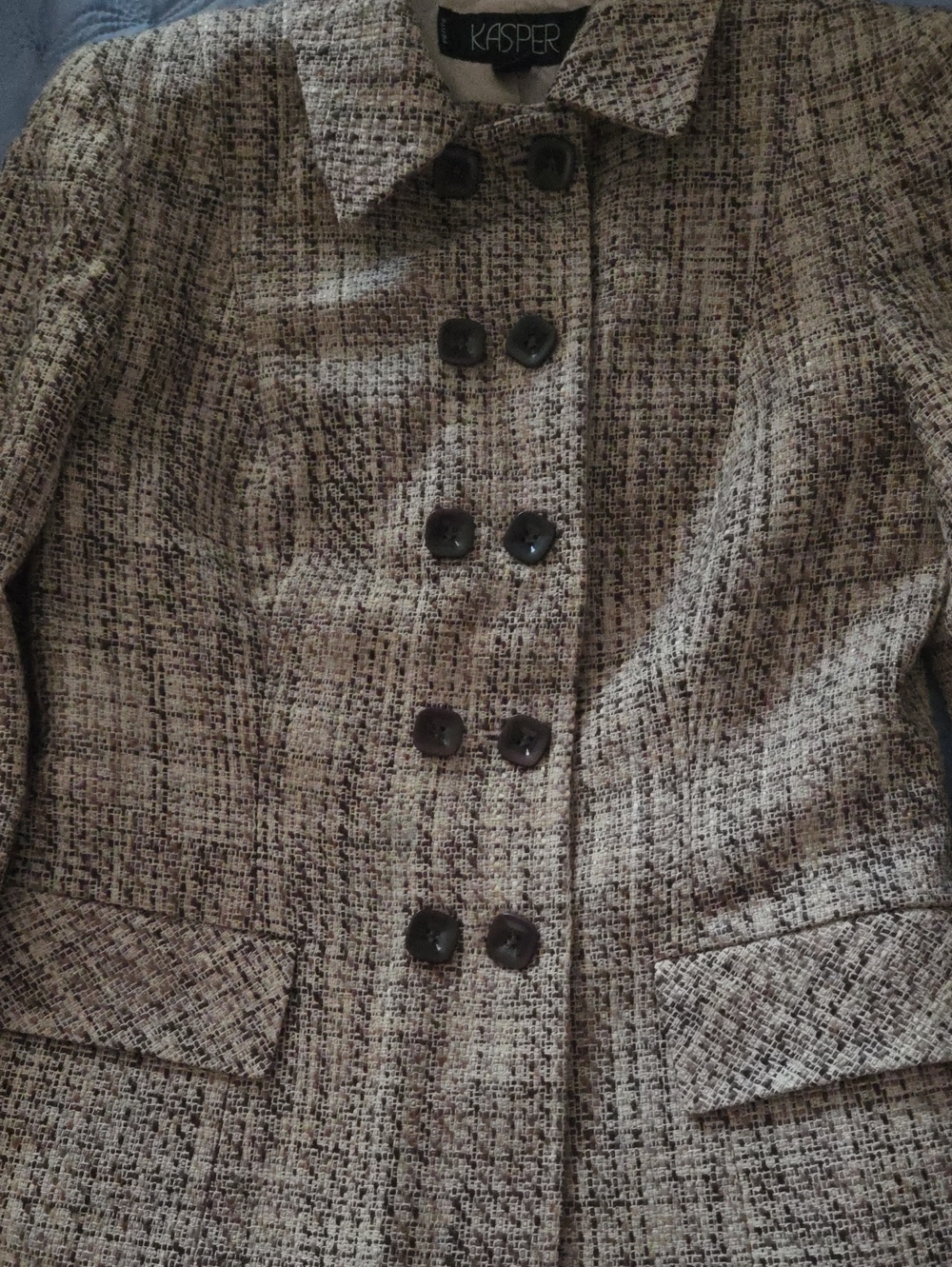 Kasper Tweed Blazer Jacket in Beige and Brown